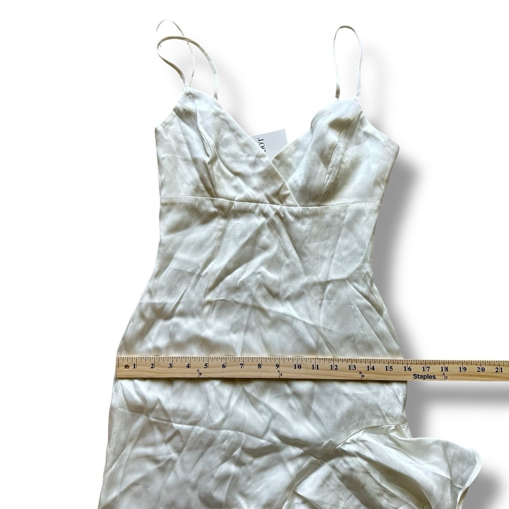 Bardot Ember Midi Dress XS Ivory Satin Slip Asym Ruffle Bridal Coquette NWT - Picture 10 of 16